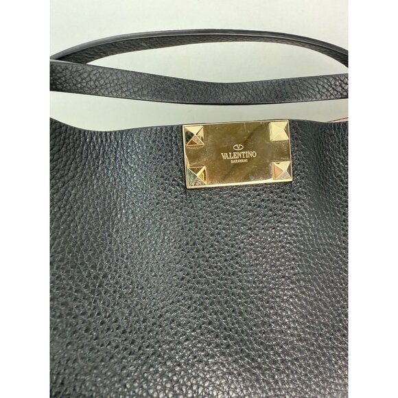 Valentino Giaravani Rockstud Small Black Leather Tote Bag - Picture 11 of 12
